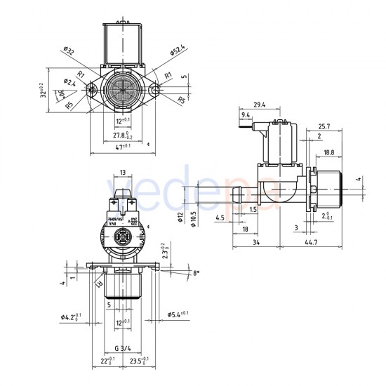 Çamaşır Makinası Tekli Su Giriş Vana Ventili - 180° Plastik Bağlantılı - TP Reflex
