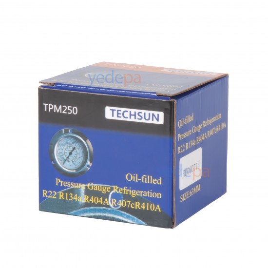 Techsun TPM250 Alçak Basınç Manometre Saati (Gliserinli) – R22, R134a, R404a, R407c Uyumlu