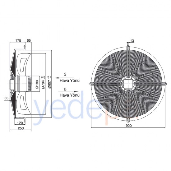 Weiguang 80 Cm Emici Aksiyel Fan (Motorlu) YWF6D-800 - 920 Devir 380V