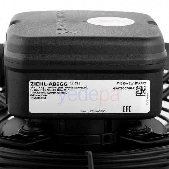 Ziehl-Abegg FN045-4EW.2F.A7P2 Aksiyal Fan - 230V, 450mm Fan Çapı, 5.400 m³/h Hava Debisi, 1290 RPM, Üfleme Yönlü - Art. 141711