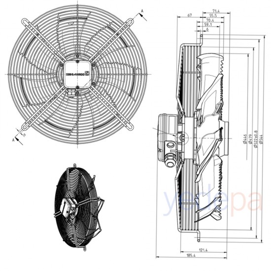 Ziehl-Abegg FN045-4EW.2F.A7P2 Aksiyal Fan - 230V, 450mm Fan Çapı, 5.400 m³/h Hava Debisi, 1290 RPM, Üfleme Yönlü - Art. 141711