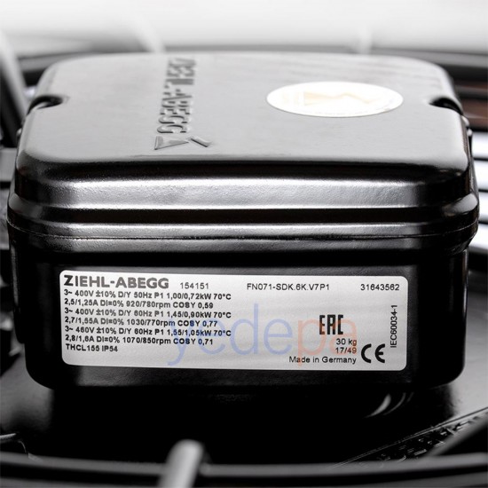 Ziehl-Abegg FN071-SDK.6K.V7P1 Aksiyal Fan - 380V, 710mm Fan Çapı, 14.850 m³/h Hava Debisi, 910 RPM, Emme Yönlü - Art. 154151