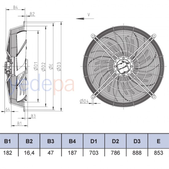 Ziehl-Abegg FN071-SDK.6K.V7P1 Aksiyal Fan - 380V, 710mm Fan Çapı, 14.850 m³/h Hava Debisi, 910 RPM, Emme Yönlü - Art. 154151