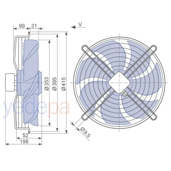 Ziehl-Abegg FN035-6EK.0C.V7P2 Aksiyal Fan - 230V, 350mm Fan Çapı, 1.970 m³/h Hava Debisi, 930 RPM, Emme Yönlü - Art. 155901
