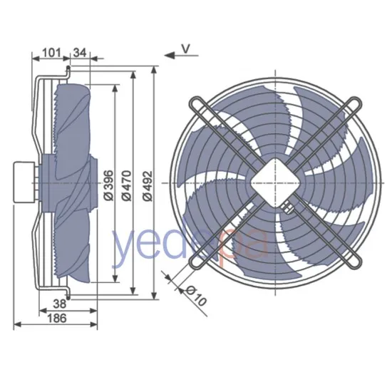 Ziehl-Abegg FN040-4EK.0F.V7P1 Aksiyal Fan - 230V, 400mm Fan Çapı, 5.500 m³/h Hava Debisi, 1340 RPM, Emme Yönlü - Art. 152728