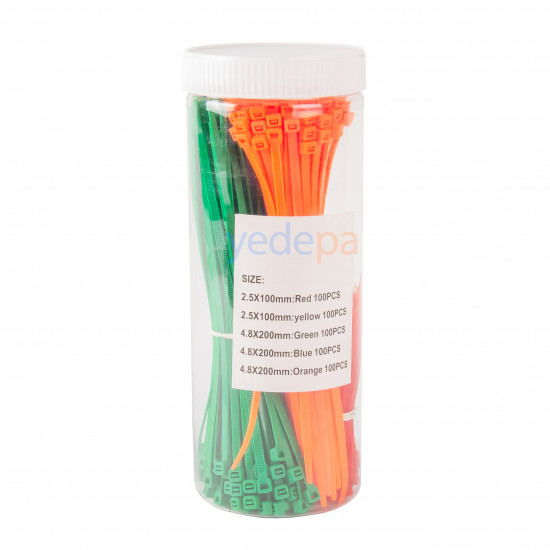 500-Piece Colored Cable Tie Set – Practical Organizing Solution in Various Sizes and Colors
