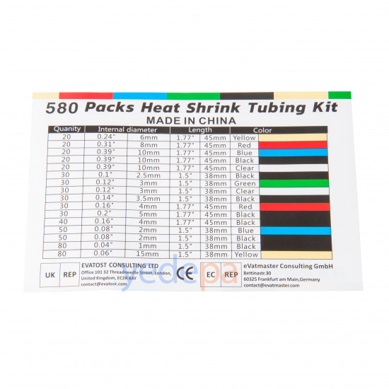 580-Piece Heat Shrink Tubing Set – Cable Insulation Kit in Various Diameters and Colors