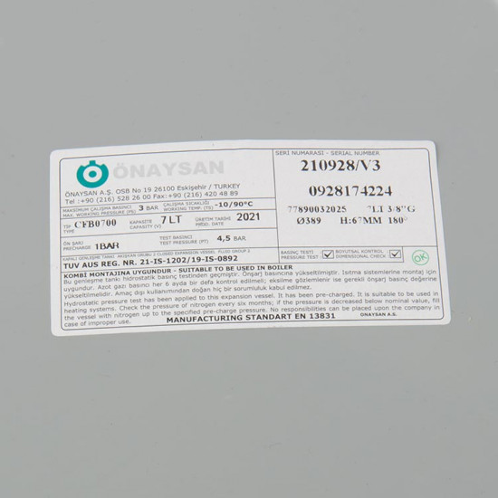 3/8" 7 LT Kombi Genleşme Tankı