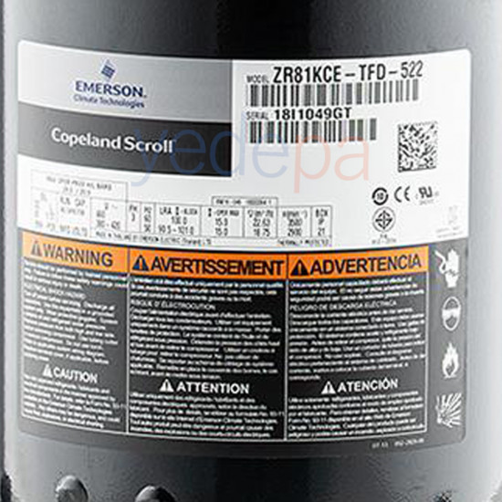 7 HP Copeland სპირალური კომპრესორი ZR81KC-TFD-522