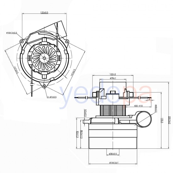 73 Elektrikli Süpürge Vakum Motoru - Üç Fanlı Egzostlu, 220V 1200W, Bakır Sargılı
