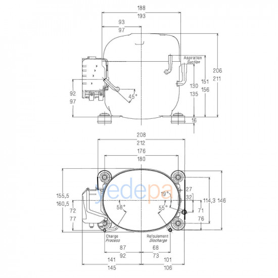 Tecumseh AE 2425 ZNBR 1/2 Hp სამაცივრო კომპრესორი R-404A
