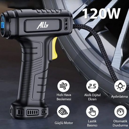 ALLY 120W Şarjlı Hava Pompası ve Mini Kompresör
