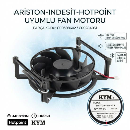 Ariston, Indesit, Hotpoint Compatible 12V Refrigerator Fan Motor (C00308602)
