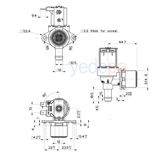 Bulaşık Makinası Tekli Su Giriş Vana Ventili - 90° Plastik Bağlantılı - TP Reflex