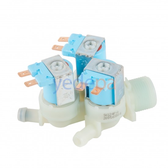 Çamaşır Makinesi Üçlü Su Giriş Ventil Vanası Mavi Bobin - 180° Plastik Bağlantılı 2005680400 10.5mm - TP Reflex