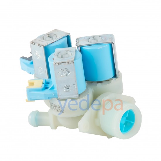 Çamaşır Makinesi Üçlü Su Giriş Ventil Vanası Mavi Bobin - 180° Plastik Bağlantılı Soketli 2005680800 10.5mm - TP Reflex