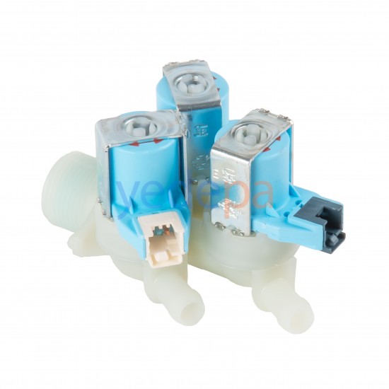 Çamaşır Makinesi Üçlü Su Giriş Ventil Vanası Mavi Bobin - 180° Plastik Bağlantılı Soketli 2005680800 10.5mm - TP Reflex
