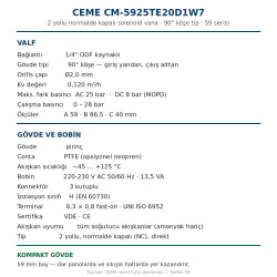 CEME CM-5925TE20D1W7 Solenoid Valve – 90° Angle Type, 1/4" ODF Solder, Normally Closed, Kv 0.120