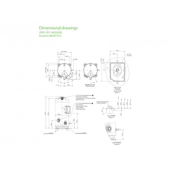Copeland ZB95KQE-TFD-551 Scroll Compressor – 13 HP / 95,000 BTU, R404A (With Rotalock Valves)