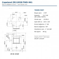 Copeland ZR11M3E-TWD-961 სპირალური კომპრესორი – 9 HP / 89.500 BTU, R22-R407C (სერვისული ვერსია, IP54)