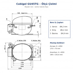 Cubigel GU45TG Hermetic Compressor – 1/6 HP, R134a, HBP 470 W