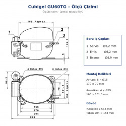 Cubigel GU60TG Hermetic Compressor – 1/5 HP, R134a, HBP 640 W