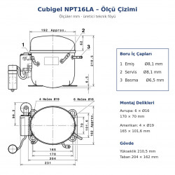 Cubigel NPT16LA ჰერმეტული კომპრესორი – 1/2 HP, R290, LBP 756 W
