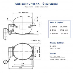 Cubigel NUF45NA ჰერმეტული კომპრესორი – 1/8 HP, R290, LMBP 224 W