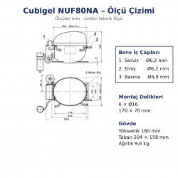 Cubigel NUF80NA ჰერმეტული კომპრესორი – 1/4 HP, R290, LMBP 397 W