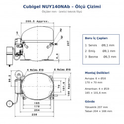 Cubigel NUY140NAb ჰერმეტული კომპრესორი – 1/2 HP, R290, LMBP 663 W