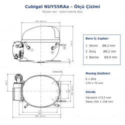 Cubigel NUY55RAa ჰერმეტული კომპრესორი – 1/5 HP, R290, HBP 778 W