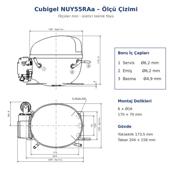 Cubigel NUY55RAa Hermetic Compressor – 1/5 HP, R290, HBP 778 W