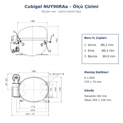 Cubigel NUY90RAa Hermetic Compressor – 3/8 HP, R290, HBP 1,236 W