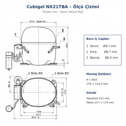 Cubigel NX21TBA ჰერმეტული კომპრესორი – 7/8 HP, R290, HBP 2.715 W