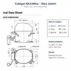 Cubigel NX23NGa ჰერმეტული კომპრესორი – 3/4 HP, R290, LMBP 1.003 W
