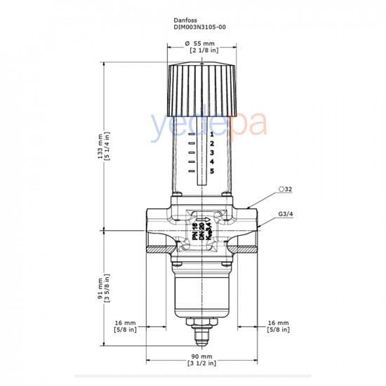 Danfoss 003N3105 WVFX 20 წყლის წნევის რეგულატორი 3/4" G, 3.4 m³/h Kv, 4-23 bar