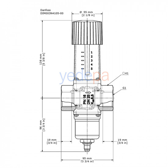 Danfoss WVFX 25 Pressure-Controlled Regulating Water Valve – 1", 4-23 bar, 5.5 m³/h Flow (003N4105)