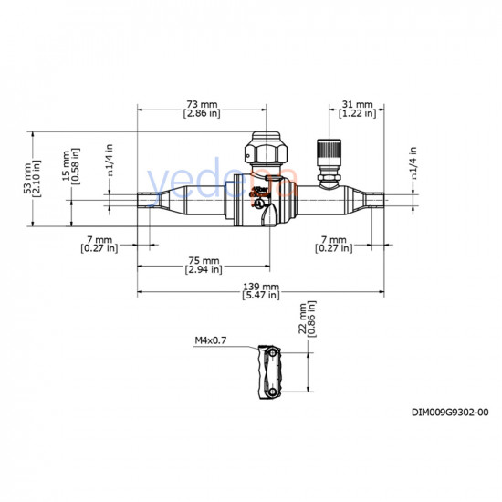 Danfoss 009G7050 GBC 6S 1/4" ODF Küresel Vana, 1.74 m³/h Kv, 45 bar