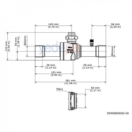 Danfoss 009G7064 GBC 42S 42 mm ODF შაროვოი კრანი, 134.76 m³/h Kv, 45 bar
