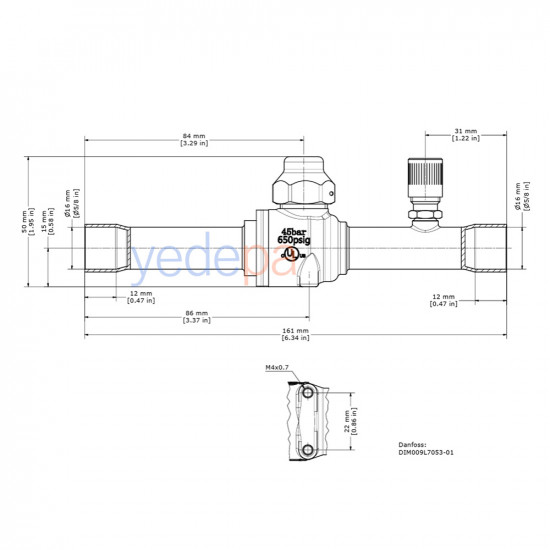 Danfoss 009L7053 GBC 16s Solder Ball Valve 5/8" - 16 mm ODF, 15.66 m³/h Kv, 45 bar