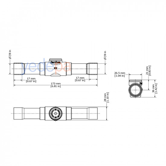 Danfoss 014-0186 SGN 22S Sight Glass 7/8" (22 mm) ODF, 35 bar