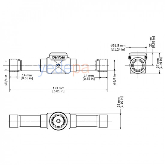 Danfoss SGP 19s N Gözetleme Camı – Kaynaklı 3/4", N Tipi Nem Göstergeli, 52 bar MWP (014L0185)
