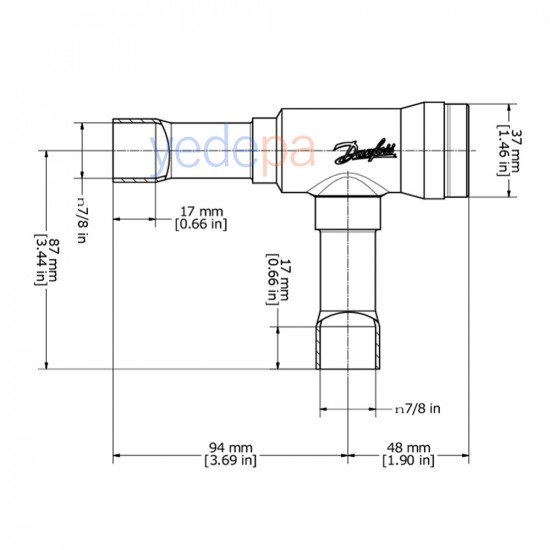 Danfoss 020-1020 NRV 22S 7/8" ODF Angleway Solder Check Valve – Angled Design, 8.5 m³/h Kv, 46 bar