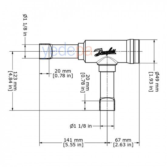 Danfoss 020-1021 NRV 28S 1 1/8" ODF Angleway Solder Check Valve – 16.5 m³/h Kv, 46 bar