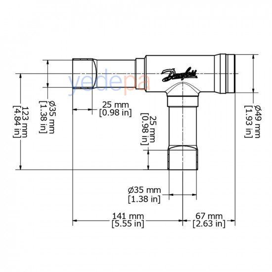 Danfoss 020-1026 NRV 35S 1 3/8" ODF Angleway Solder Check Valve – 29 m³/h Kv, 46 bar