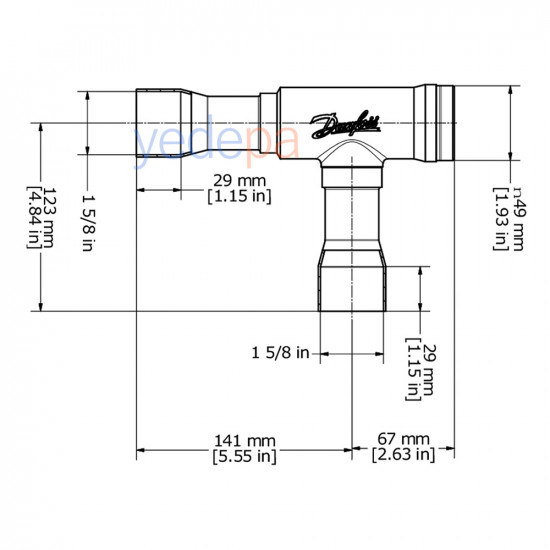 Danfoss 020-1061 NRV 35S 1 5/8" ODF კუთხოვანი სარჩილავი ობრატნი კლაპანი – 29 m³/h Kv, 46 bar
