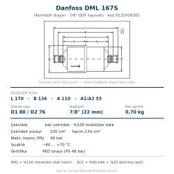 Danfoss 023Z458391 DML 167S Filter Drier – 7/8" ODF Solder, 16 cu.in., 46 bar