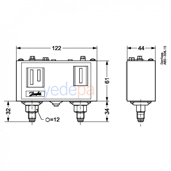 Danfoss KP15 Pressure Switch 060-124366 – Dual, -0.2 - 32 bar, SPDT, Automatic/Manual Reset