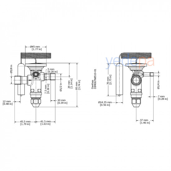Danfoss TGE ტრვ (ტერმორეგულირებადი ვენტილი) - R134a / R513A, გარე გათანაბრებით, დაბალანსებული პორტით, 1/2" x 5/8" ჩასარჩილი - 12 kW - ნაწილის №: 067N5153
