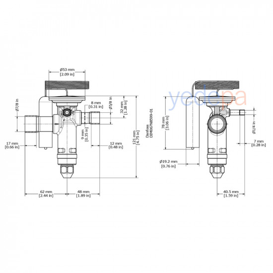 Danfoss TGE Thermostatic Expansion Valve - R134a / R513A, Externally Equalized, Balanced Port, 5/8" x 7/8" Solder - 29 kW - Part No: 067N5159